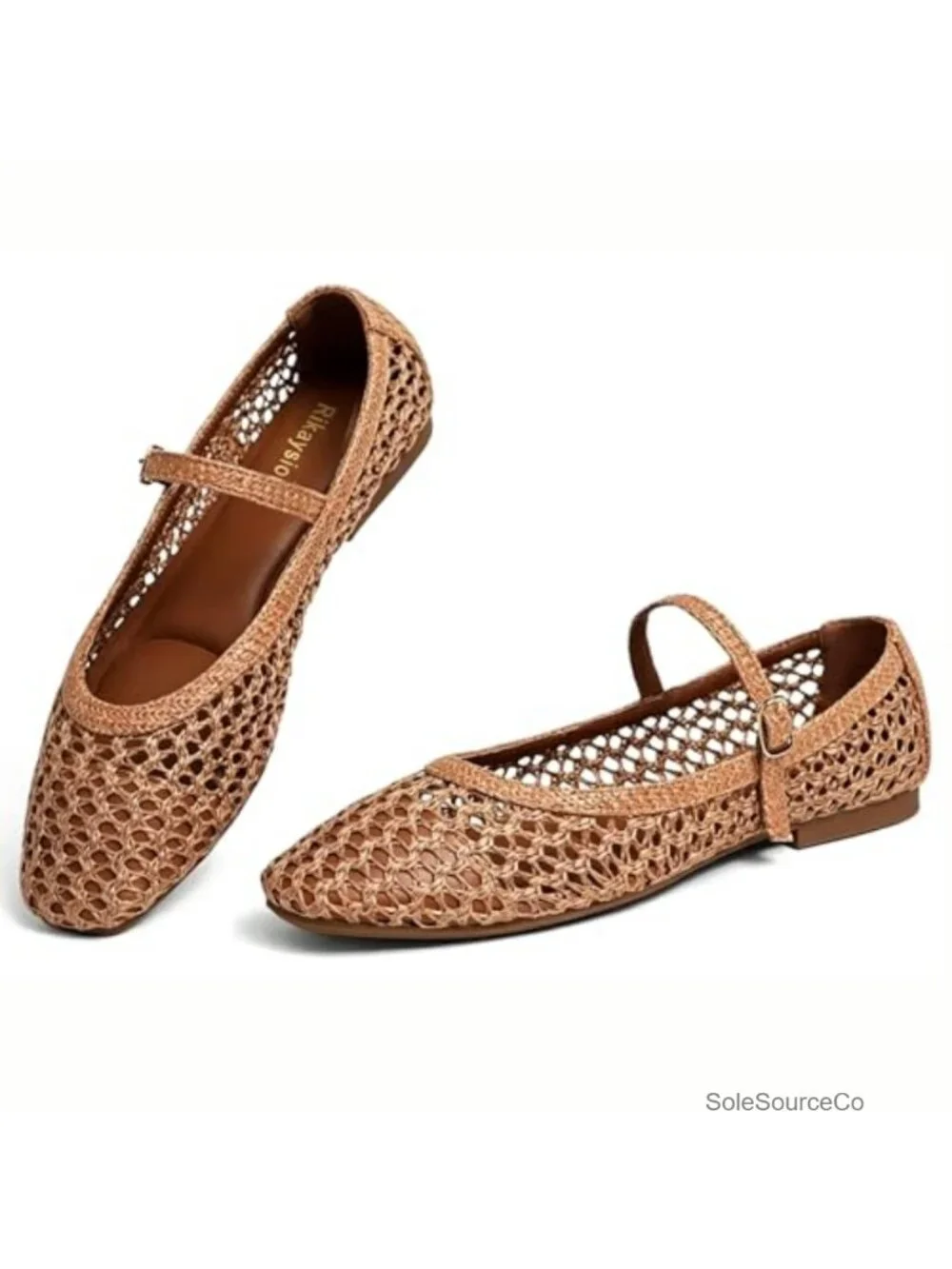 Women's Square Toe Woven Mary Jane Flats with Adjustable Buckle Strap